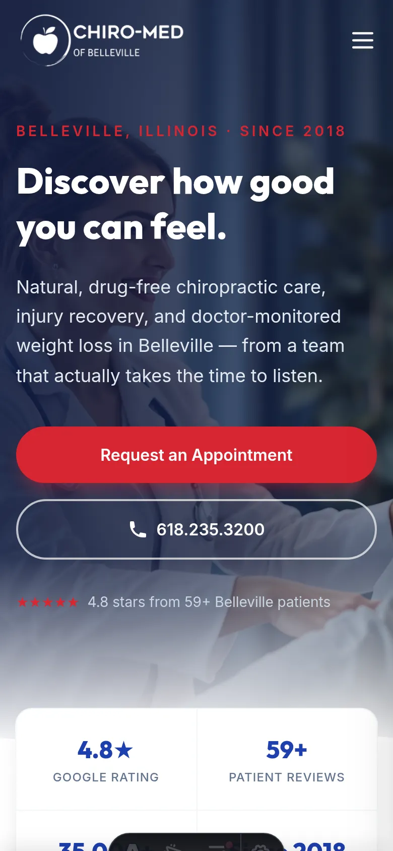 Chiro-Med of Belleville homepage as it first loads on a phone