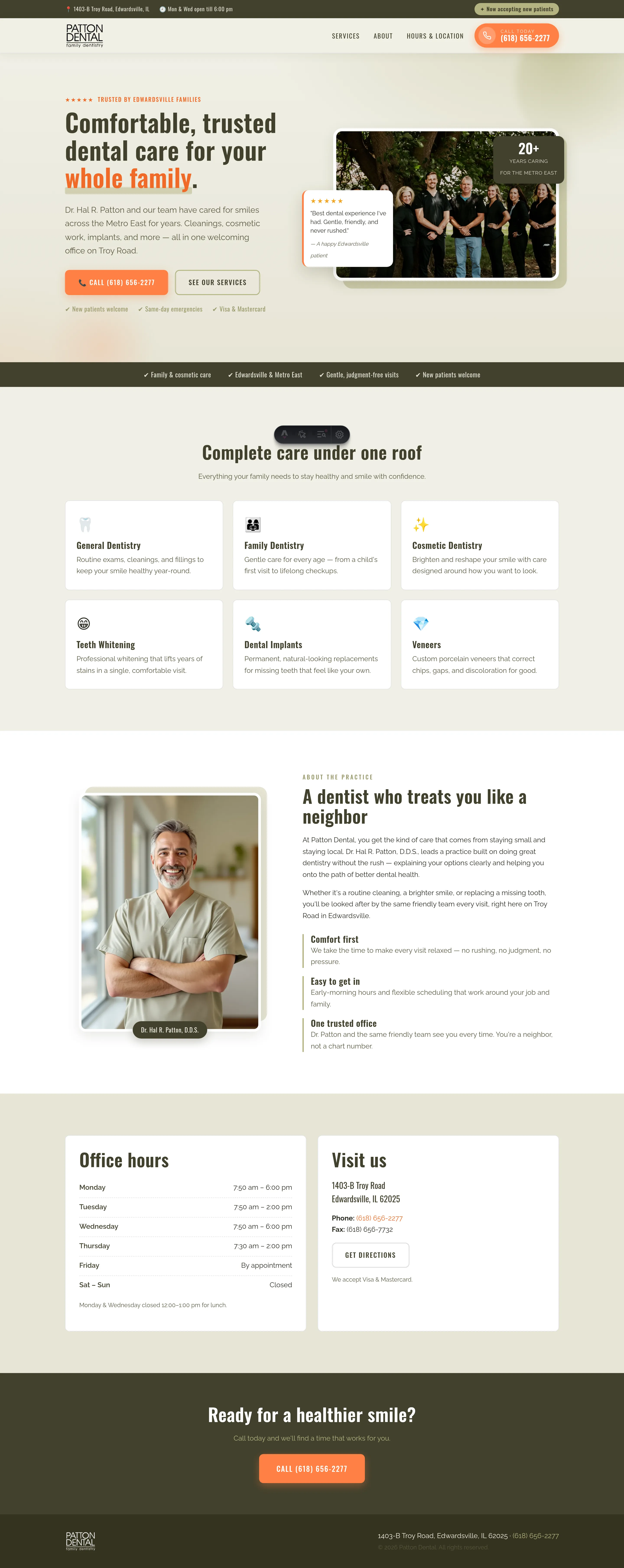Patton Dental homepage design