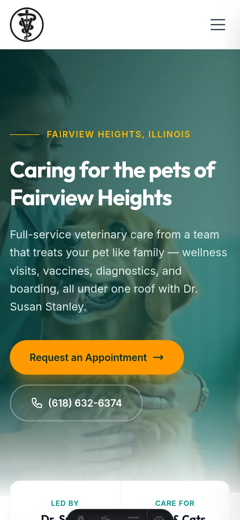 St. Clair Animal Hospital homepage as it first loads on a phone